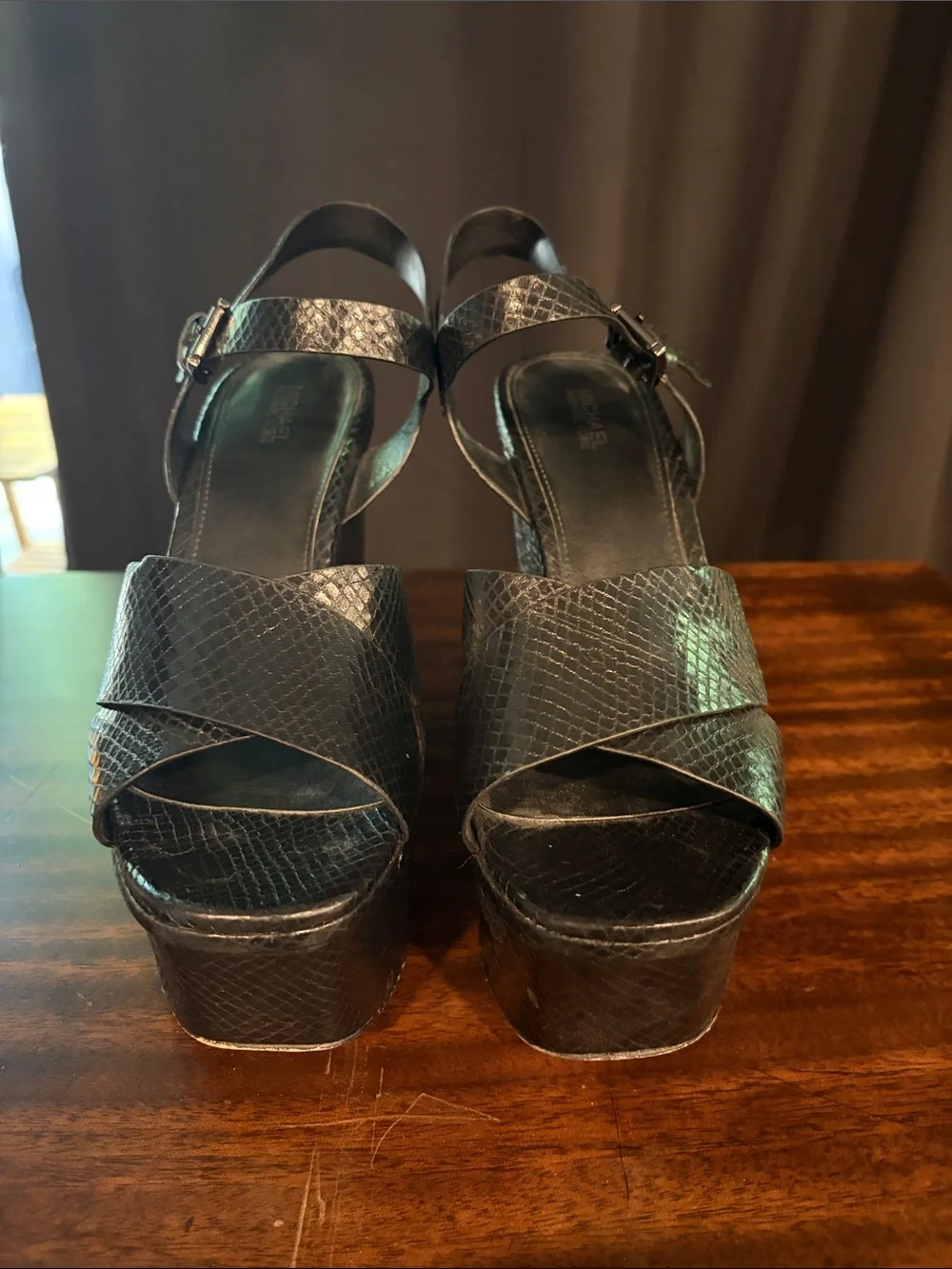 Michael Kors Black Snake-look Embossed Platform Heels